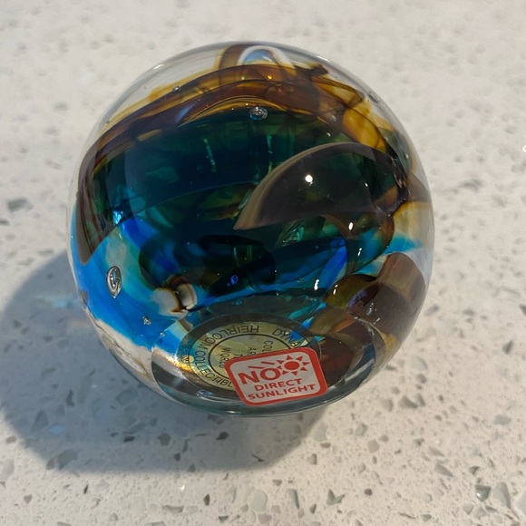 Handcrafted Glass Art Sphere - Blue and Green - Picture 2 of 4